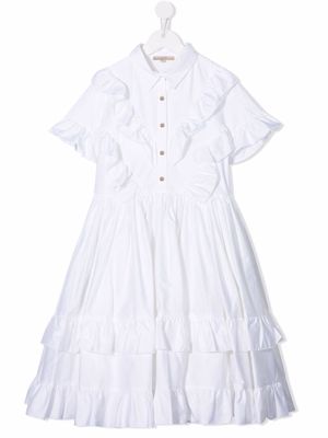 ELIE SAAB JUNIOR ruffled midi shirt dress - White