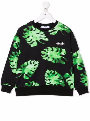 MSGM Kids leaf-print cotton sweatshirt - Green