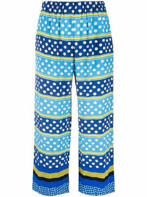 Marni polka-dot print cropped silk trousers - Blue