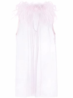 Styland feather trim sheer sleeveless top - Pink