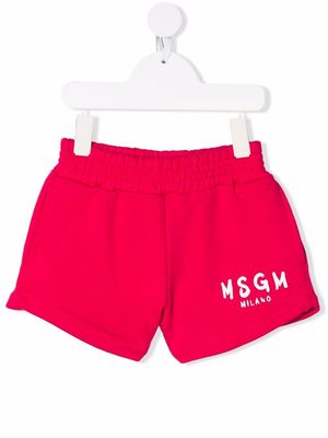 MSGM Kids logo-print cotton track shorts - Pink