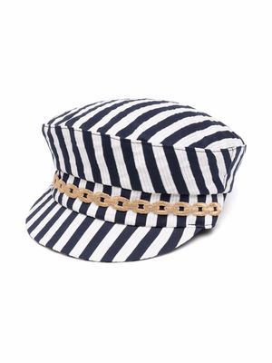 ELIE SAAB JUNIOR striped chain-trim hat - Blue