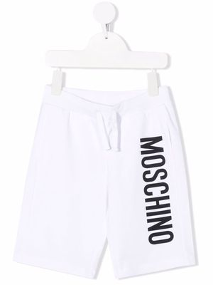 Moschino Kids logo-print track shorts - White