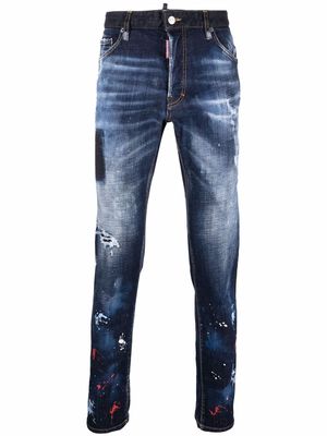 Dsquared2 paint-splatter effect distressed skinny jeans - Blue