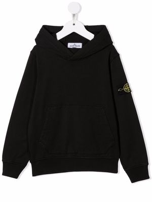 Stone Island Junior compass-patch pullover hoodie - Black