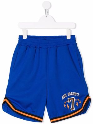 Neil Barrett Kids Number-print court shorts - Blue