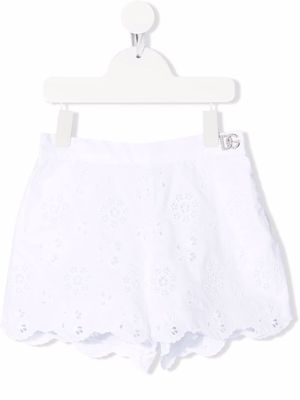 Dolce & Gabbana Kids floral-embroidered lace shorts - White