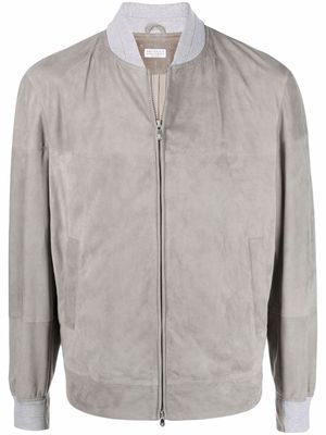 Brunello Cucinelli zip-up suede bomber jacket - Grey