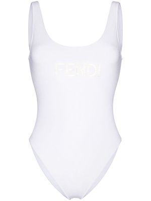 Fendi embroidered cut-out logo swimsuit - White
