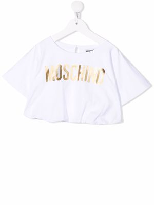 Moschino Kids cropped logo-print T-shirt - White