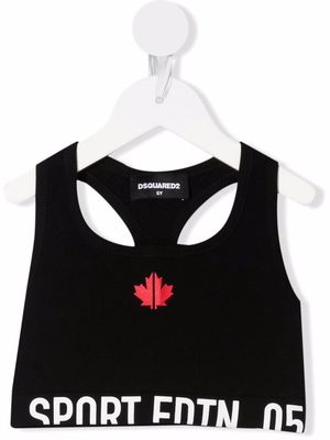 Dsquared2 Kids maple-leaf cropped sports top - Black
