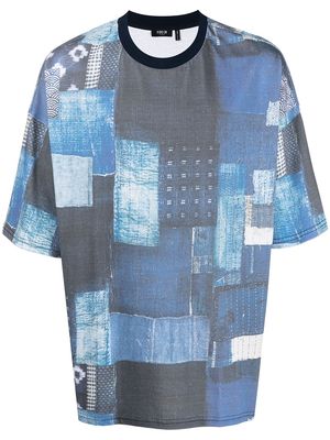FIVE CM patchwork-print oversized T-shirt - Blue