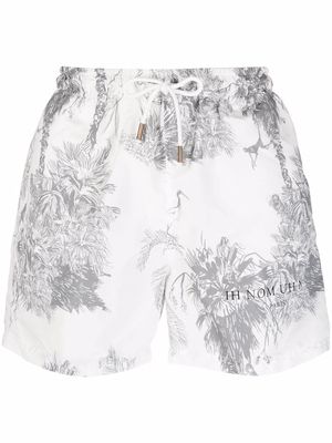 Ih Nom Uh Nit palm tree-print drawstring swim shorts - White
