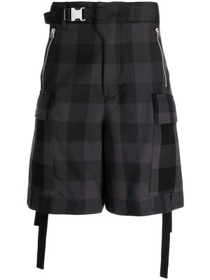 sacai check-print belted cargo shorts - Black