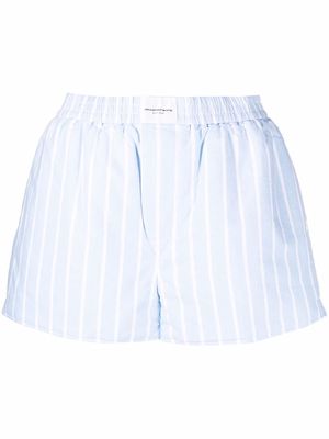 Alexander Wang logo-patch pinstripe cotton shorts - Blue