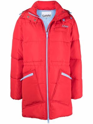 GANNI padded hooded coat - Red