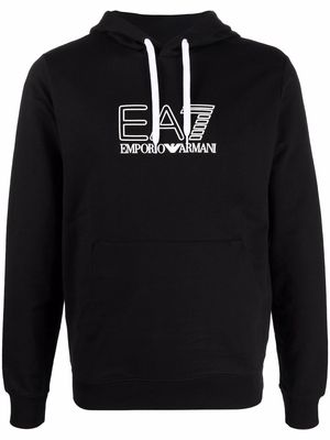 Ea7 Emporio Armani logo-print rib-trimmed hoodie - Black