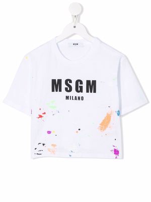 MSGM Kids paint-splatter logo-print T-shirt - White