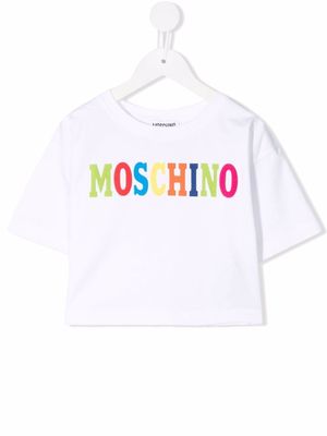 Moschino Kids color-block logo cropped T-shirt - White