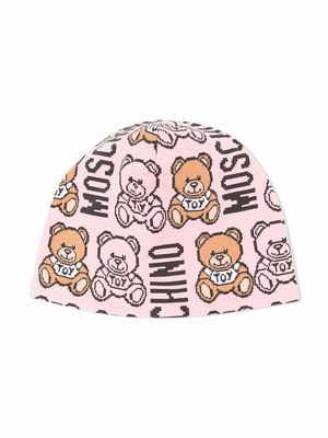 Moschino Kids Teddy Bear-motif cotton beanie - Pink