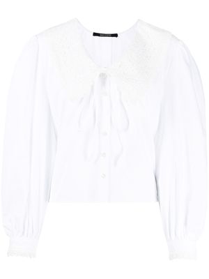 Rokh oversize-collar lace-trim blouse - White