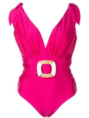 PatBO belted plunge-neck swimsuit - Pink