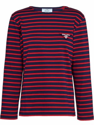 Prada triangle-logo striped long-sleeved T-shirt - Red