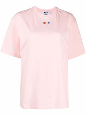 MSGM logo-embroidered cotton T-shirt - Pink