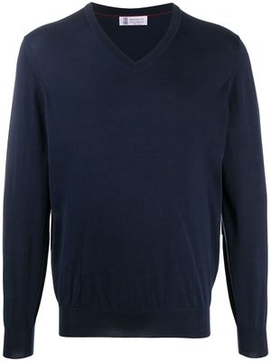 Brunello Cucinelli V-neck fine-knit jumper - Blue