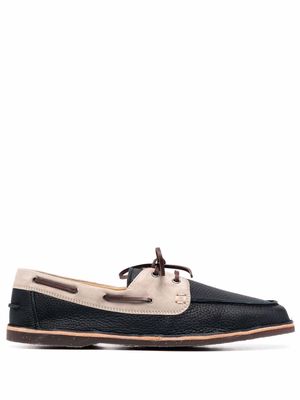 Brunello Cucinelli leather two-tone boat shoes - Blue