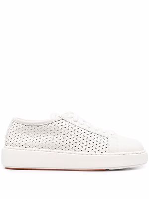 Santoni perforated leather low-top sneakers - White