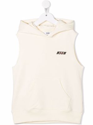 MSGM Kids logo-print sleeveless hoodie - Neutrals