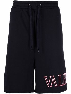 Valentino logo printed drop-crotch shorts - Blue