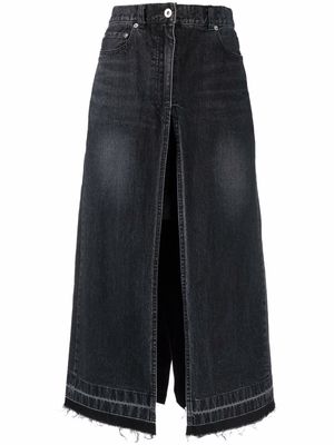 sacai slit-detail midi denim skirt - Black