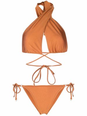 Noire Swimwear high-shine triangle-cup bikini set - Orange