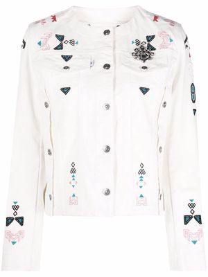 Ermanno Scervino geometric embroidery denim jacket - White