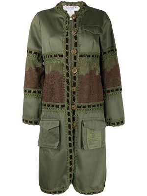 Christian Dior pre-owned lace detail single-breasted coat - Green