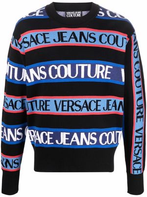 Versace Jeans Couture logo-stripe cotton jumper - Black