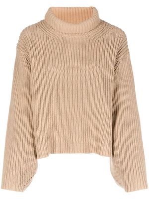 REMAIN ribbed-knit roll neck jumper - Brown