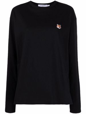 Maison Kitsuné embroidered-logo long-sleeve top - Black