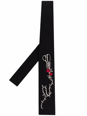 Yohji Yamamoto embroidered-scissors tie - Black