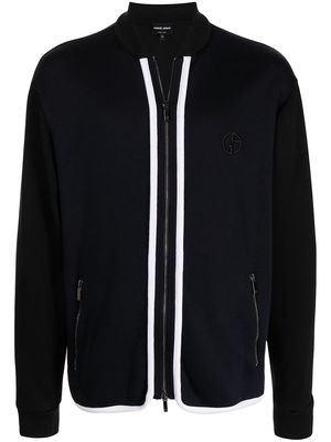 Giorgio Armani logo-embroidered cashmere-blend bomber jacket - Black