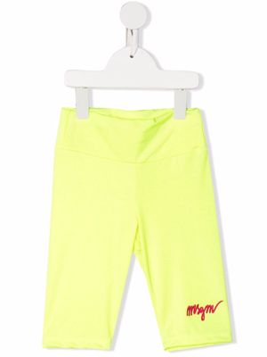MSGM Kids logo embroidered leggings - Yellow