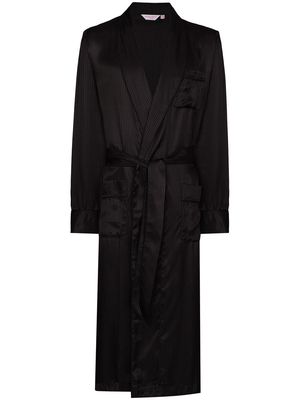 Derek Rose tonal pinstripe silk robe - Black