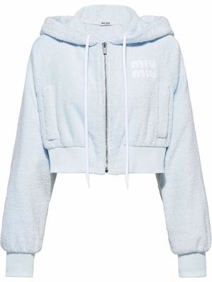 Miu Miu embroidered-logo cropped hoodie - Blue