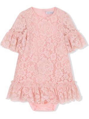 Dolce & Gabbana Kids lace-overlay ruffle-detail dress - Pink