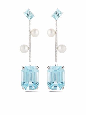 Mateo 14kt white gold aquamarine, blue topaz and pearl statement earrings - Silver