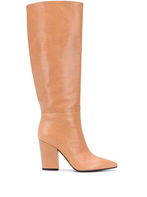 Sergio Rossi lizard-effect block heel boots - Neutrals