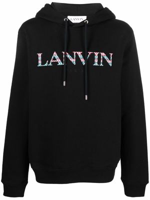 LANVIN embroidered-logo drawstring hoodie - Black