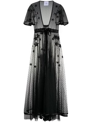 Annamode silk star embroidered sheer dress - Black